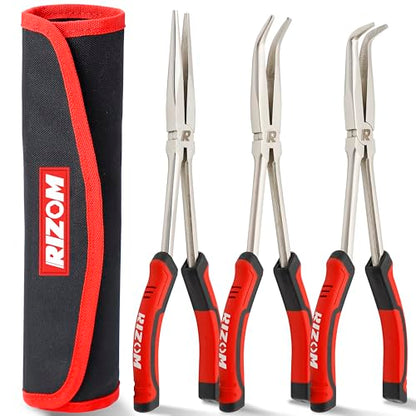 Rizom 3-Piece Long Needle Nose Plier Set, 11'' 90° & 45° Bent Nose Pliers - size: 3PCS-1