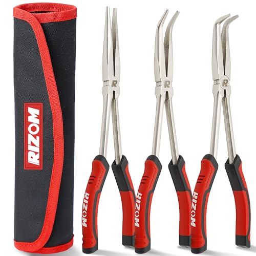 Rizom 3-Piece Long Needle Nose Plier Set, 11'' 90° & 45° Bent Nose Pliers - size: 3PCS-1