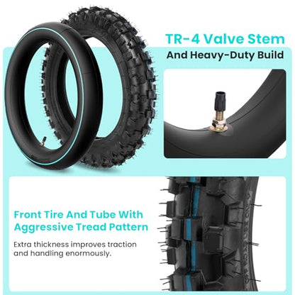 2.5-10" Off-Road Tire and Inner Tube Set, Dirt Bike Tire with 10-Inch Rim and 2.5/2.75-10 Dirt Bike Inner Tube Heavy Duty Compatiblewith Honda CRF50/XR50, Suzuki DRZ70/JR50, PW50 (2 Set) ﻿