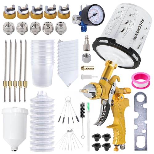 HVLP Paint Gun with 10 Disposable 600ML Paint Cups & 5 Nozzles - color: GOLD