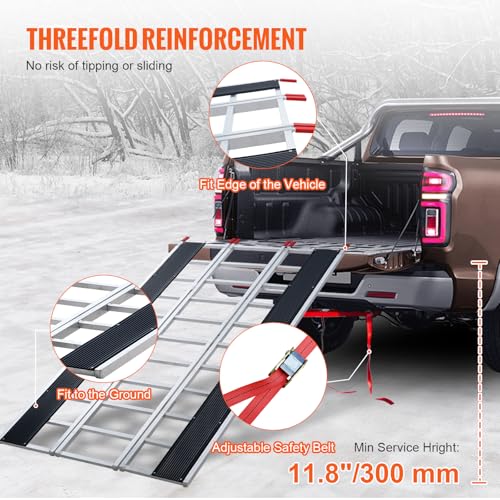VEVOR Snowmobile Loading Ramp 85" x 54" Aluminum Foldable Ramps, 1500 LBS Capacity Loading Ramps for Motorcycle/Dirt Bike/Trailer/ATV/UTV/Garden Tractor/Lawn Mower - size: 1500 lbs