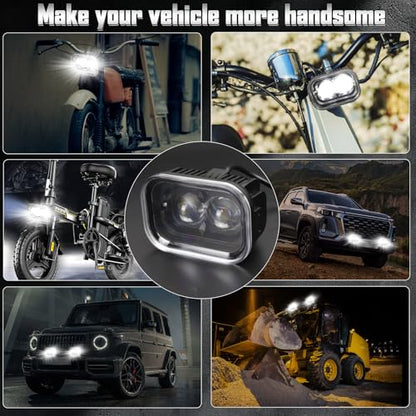 4 Inch Universal LED Motorcycle Headlight, Square Running Lights with DRL Halo Hi/Low Beam Driving Light Work Lights for Motorcycle, ATV and E-Bike (1 Pcs)