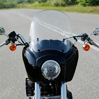 TCMT Front Fairing + 15" Windscreen Fits For Harley Dyna Street Fat Bob Wide Glide (Gloss Black+Clear) - color: Gloss Black(Clear Shield)