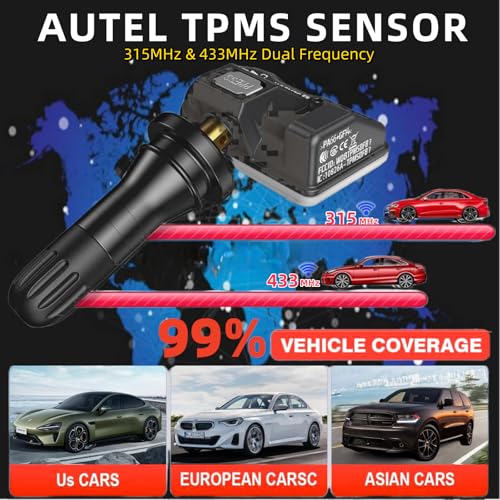 Autel TPMS Sensors, 2in1 MX-Sensor 315Mhz/433Mhz Tire Pressure Sensor,OE-Level Programmable & Cloneable Wireless TPMS Sensor, by Compatible with TS408 508 608 MS906TS MS906PRO-TS (Rubber Stem 4pcs)