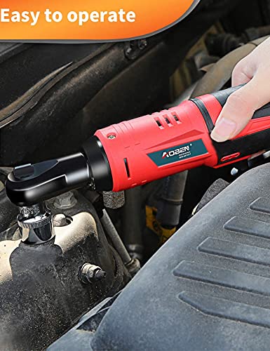 AOBEN 3/8" 12V Power Electric Ratchet Wrench Set with 1 2000mAh Lithium-Ion Battery And Charger - color: Ruby Red