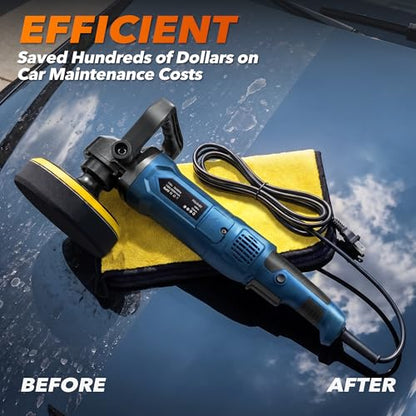 Buffer Polisher, 6 Inch/7 Inch 1600W Rotary Car Buffer Polisher Waxer, 7 Variable Speed 1000-3500 RPM, Detachable Handle for Waxing, Polishing & Scratch Removal - color: Blue