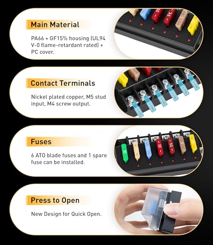 6 Circuits Waterproof Marine Fuse Panel, ATO Blade Fuse Block with LED Indicator 12V 24V Golf Cart Fuse Box 12 Volt Marine Fuse Block with Protection Cover for Car Automotive Boat RV Truck - color: 6 Way Fuse Block - Single Side