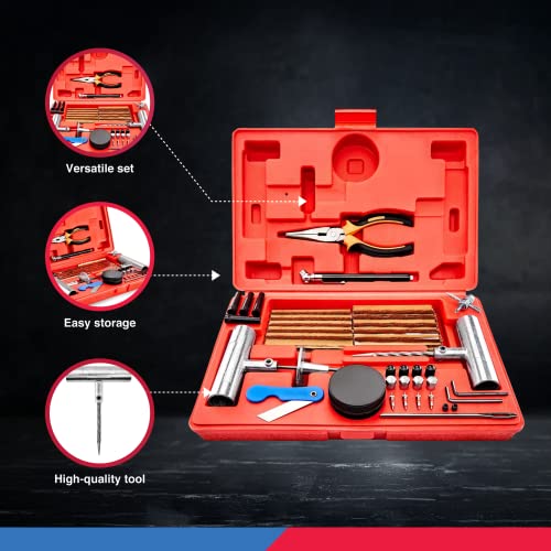 TOOLUXE 50003L Universal Heavy Duty Tire Repair Kit | 57 Piece Value Pack | Fix Punctures and Plug Flats | Ideal for Cars, Trucks, Motorcycle, ATV, Jeeps, Off Road Vehicles, RV, Tractors … - size: 57 Piece Repair Kit