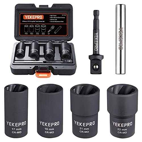 6PCS Lug Nut Removal Tool, 1/2 Inch Bolt Extractor Set - size: 6-Piece Twist Socket Set