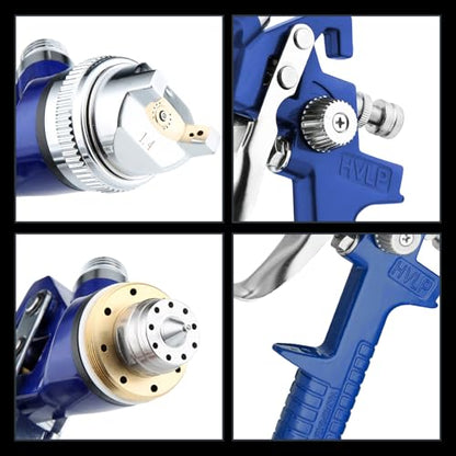 HVLP Gravity Feed Spray Gun with 4 Nozzles 1.4/1.7/2.0/2.5mm - color: Blue