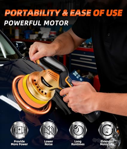 2027 Buffer Polisher, 8-Speed 1200W Power with 2 Batteries & LED Display