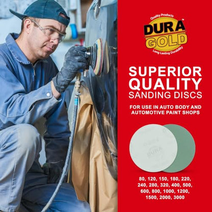 Dura-Gold 5" Green Film Sanding Discs, 180 Grit, Box of 50, Hook & Loop - size: 180-Grit