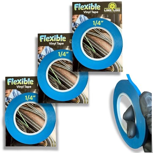 LiME LiNE Flexible Vinyl Fine Line Masking Tape for Automotive Custom Paint, No Residue Fineline Blue 1/4",1/8", 1/16" (E. 1/4" - Pack of 3) - color: 1/4" - Pack of 3