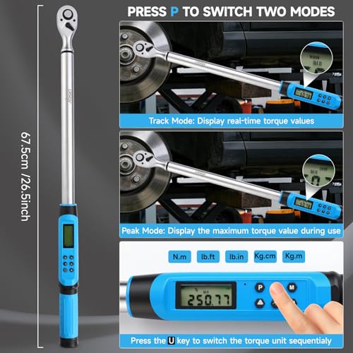 DISEN 1/2" Digital Torque Wrench 17-340Nm 4 Mode Alert 5 Unit ±2% Accuracy - size: 1/2-inch