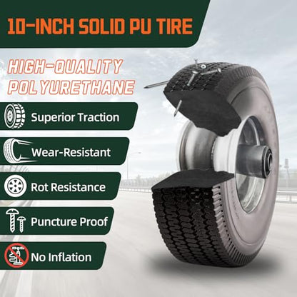 RRQ 4.10/3.50-4 Flat Free Tire, 10" Solid Wheels, 4.10-3.50-4 Tire, 2 Pack
