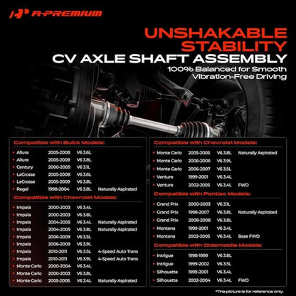 A-Premium Set of 2 Front Axle Shaft Assembly
