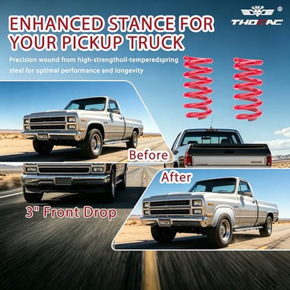 3'' Front Lowering Coil Springs Compatible with 1963-1987 Chevy C10 GMC C15 2WD, Bolt-On Powder Coated Drop Coils Front Suspension Kit (Red) - color: red, size: 1963-1987 C10 C15