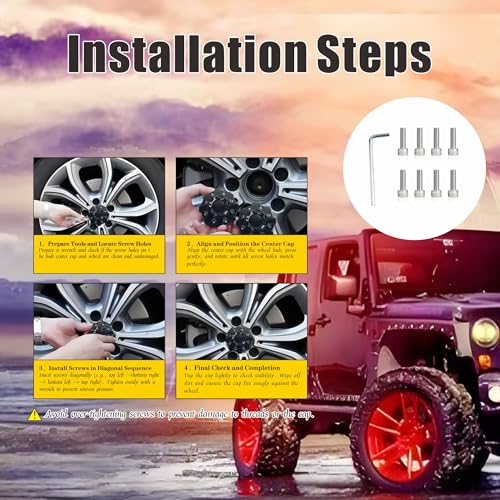 8-Pack Fuel Wheel Center Cap Screws with Adapter Tool for 1001-63-B, 1001-63B, 1001-63GB Stainless Steel Material