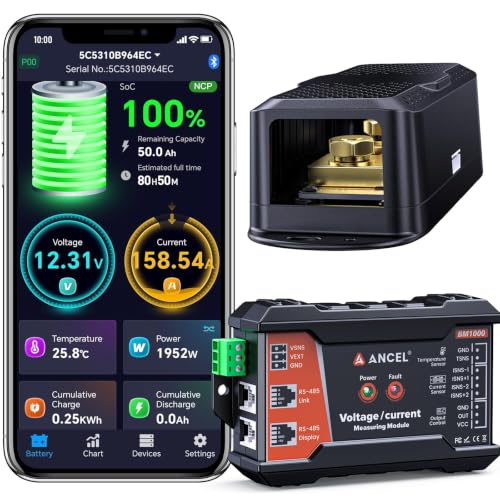 ANCEL BM1000 Bluetooth Battery Monitor, 400A Smart Shunt for RV & Marine - color: Grey
