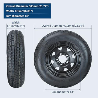 GarveeTech 2-Pack Trailer Tire On Rim ST175/80D13 Trailer Tires and Wheels 5 Lug on 4.5 in PCD Trailer Tires with 13 in Rims Load Range C 6PR Black - size: ST175/80D13