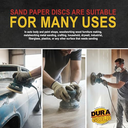 Dura-Gold Premium 6" Gold PSA Sanding Discs - 40 Grit, Box of 25 - Self - size: 40-Grit
