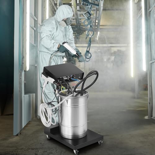 VEVOR Powder Coating System, 50W 100KV Electrostatic Output Machine with 50L Powder Hopper, 450g Per Minute Kit with Spray Gun and Trolley Base, Indoor and Outdoor - size: 500g/min