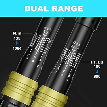 ANPUDS 3/4" Click Torque Wrench, 100-800 Ft-Lb/135.5-1084 Nm, Heavy Duty - size: 100-800 ft-lb / 135.5-1084 Nm