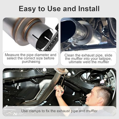 Exhaust Muffler Universal Stainless Steel Muffler Tip Straight-Through Performance for Cars Trucks, 5" Inlet/Outlet, Overall Length 30", 7" Body Diameter - size: 5" Inlet/Outlet - 7" Body Diameter