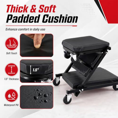 Goplus 36" 3-in-1 Folding Mechanic Creeper, Lay Down or Sit - color: Black, size: 36"