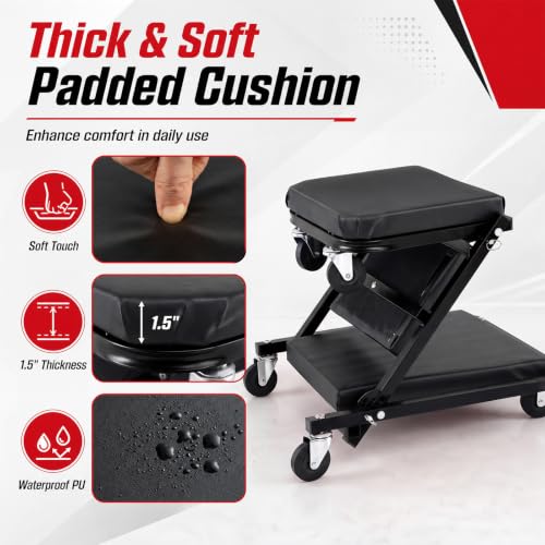 Goplus 36" 3-in-1 Folding Mechanic Creeper, Lay Down or Sit - color: Black, size: 36"