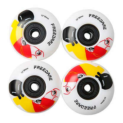 FREEDARE Skateboard Wheels 52mm and Bearings, Spacers Installed 92A for Street Tricks(Pack of 4) - color: yellow/white