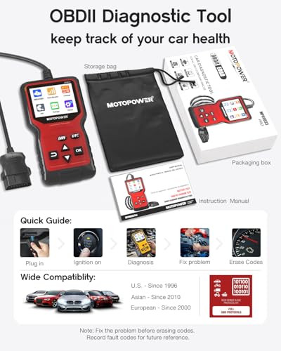 MOTOPOWER MP69033 Pro OBD2 Scanner Code Reader Check Engine Fault Light Diagnostic Scan Tool with Battery Tester - color: b) Red