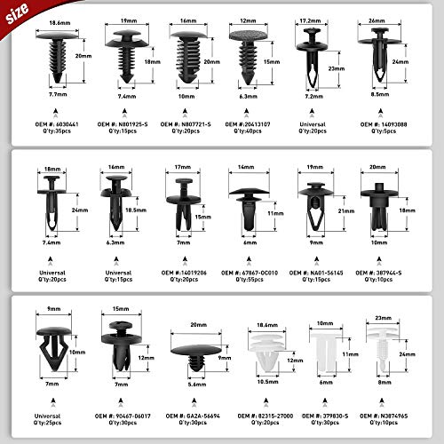 Nilight 415 Pcs Car Retainer Clips & Fastener Remover - 18 Most Popular Sizes Auto Push Pin Rivets Set -Door Trim Panel Compatible with GM Ford Toyota Honda Chrysler(CL-19) - color: 415Pcs Clips + Remover
