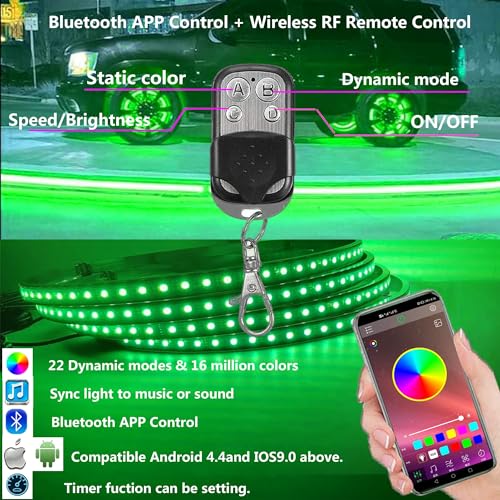 17in RGBW Wheel Ring Lights w/Brake Function, White Courtesy Light, Waterproof Wheel Well Rim Tire Lights With Wireless RF Remote App Control for Truck SUV Car - size: 17inch