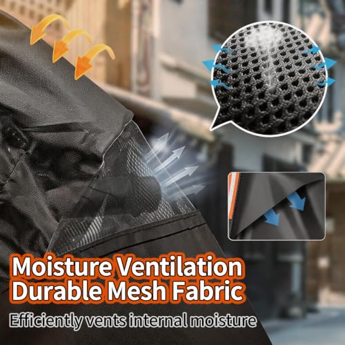 Motorcycle Cover Waterproof Outdoor, 420D Heavy‑Duty Thick Powersports Vehicle Covers with Breathable Vent Windows, Fits Up to 104 Inch, Lock-Holes, Storage Bag & Night Reflective Design - size: 3XL