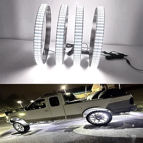 15.5in Pure White Wheel Ring Lights,12V New Upgrade Quad Rows 1152-LEDs Waterproof Tire Rim Light with RF Remote APP Control for Truck Car SUV Pickup - size: 15.5IN