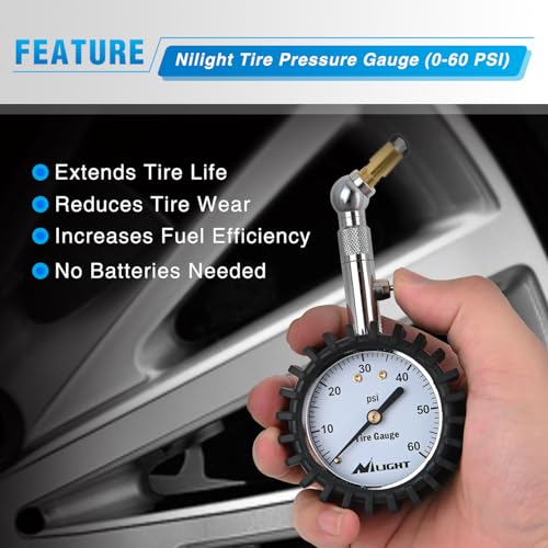 Nilight Tire Pressure Gauge 60PSI Stainless Steel Air Chucks - color: 60psi Tire Gauge
