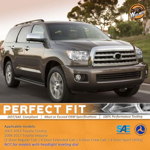 WEELMOTO Headlights for 07-13 Toyota Tundra, Fits Models W/O Level Adjuster - color: Clear Lens I Chrome Housing I Amber Reflector