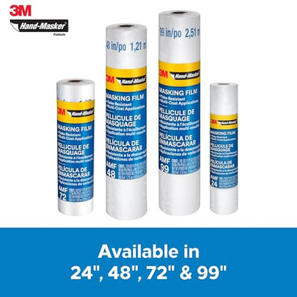 3M Hand Masker Advanced Masking Film, 48 in x 180 ft, Static Cling Keeps Film in Place, Prevents Liquids From Bleeding Through, Flake Resistant, For Indoors & Outdoors Use, 1 Roll (AMF48)