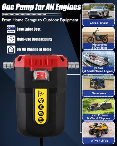 12V 80W Engine Oil Extractor Pump, Electric Oil Pump for Car Oil Change, Car Fluid Pump for Motor Oil, Gear Oil, Transmission Fluid Transfe, Red