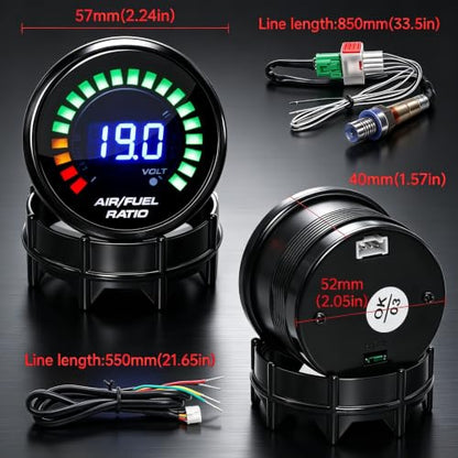 Car 52mm Digital AFR Gauge with Narrowband O2 Sensor Blue LED Automobile Meter… (A/F Ratio Gauge) - style: A/F Ratio Gauge