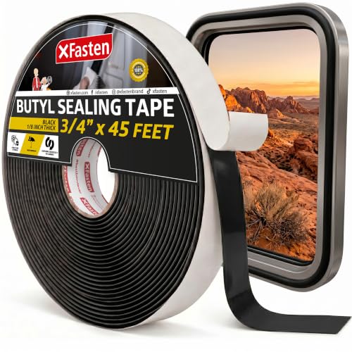XFasten Butyl Tape RV Black, 3/4 in x 45 Ft, 1/8 in Thick EDPM Rubber Sealant Tape - Roof Patching, Boat Sealing, Leak Proof Butyl Putty Tape - size: 3/4 Inch x 45 Feet, 1/8 Inch Thick,1.5" Core