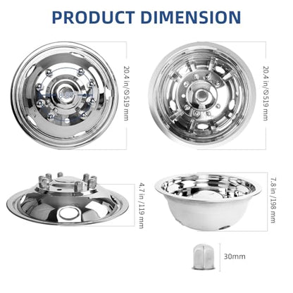 hightall 19.5 Wheel Simulators, 19.5" 10 Lug Stainless Steel Hubcaps,Polished Surface,2Pcs Front Wheel/2Pcs Rear Wheel,Bolts On Wheel Cover Set Compatible with Ford 2005-2025 F450/F550 - size: 19.5" For 2005-2025 F450 F550