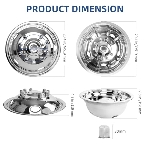 hightall 19.5 Wheel Simulators, 19.5" 10 Lug Stainless Steel Hubcaps,Polished Surface,2Pcs Front Wheel/2Pcs Rear Wheel,Bolts On Wheel Cover Set Compatible with Ford 2005-2025 F450/F550 - size: 19.5" For 2005-2025 F450 F550