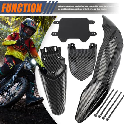 Front Rear Fender Kit Mudguard Number Plate Compatible with Talaria Sting MX3 MX4 MX5 Electric Dirt Pit Bike Motorcycle-Carbon Fiber - color: Fender Set, size: Carbon Fiber
