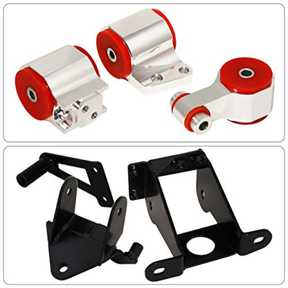 AJP Distributors JDM Billet Aluminum Steel Engine Motor Mounts Kit Polyurethane Bushings Set Compatible/Replacement For Civic Si FG FA FD K20 K24 Manual 2006 2007 2008 2009 2010 2011 06 07 08 09 10 11
