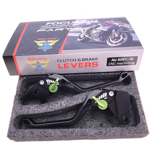 Compatible for Long 5D Rhombus Hollow CNC Billet Adjustable Motorcycle Brake Clutch Levers Kawasaki Ninja 650 2017-2026,Ninja ZX-4R ZX-4RR 2023-2025, Z 900 2017-2024,Z 650 17-2026 - color: Black Lever with Green Adjuster