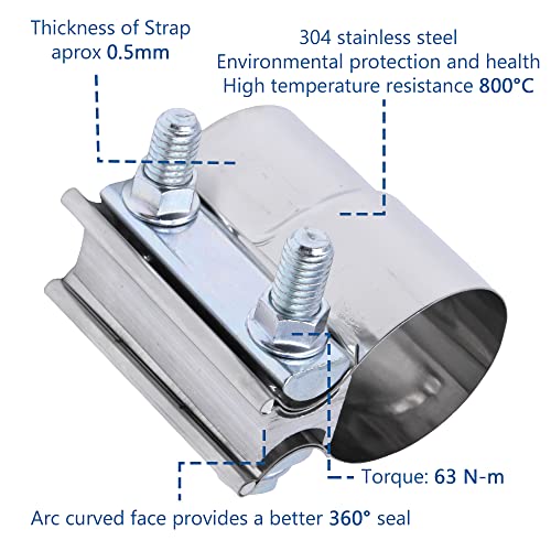 Exhaust Pipe Clamp 3.0 Inch Butt Joint Exhaust Clamp for 3" ID to 3" OD Pipe with Seal Band Clamp Sleeve 3 Inch Width 304 Stainless Steel (2PCS) - color: 3.0 in - 2 Pcs