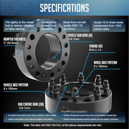 Wheel Accessories Parts 1 Pc Steel Hub Centric Wheel Spacers 8 on 180mm 2.0 Inch Thick 124.1mm Hub M14x1.5 14x1.5 Thread Stud Fits Chevy Silverado GMC Sierra 2500 3500 Single Rear Wheel (SRW) - size: With Lip, style: 2.00" Steel (1 Pack)