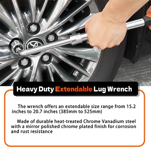 Telescoping Lug Wrench with Pouch, High Torque CR-V Steel - size: 20.7in(No Sockets)